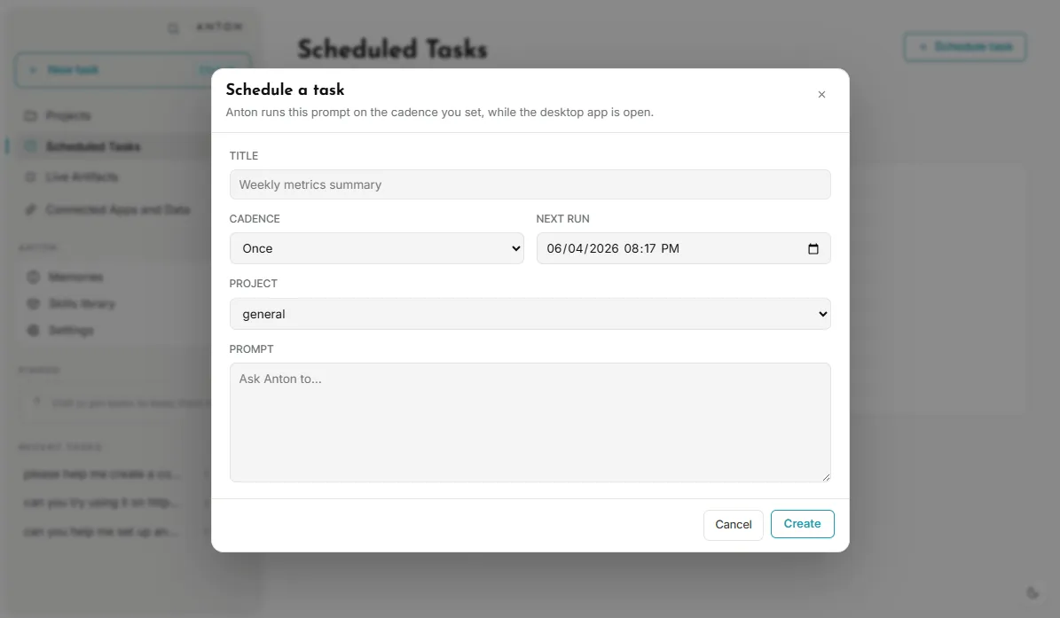 Cowork scheduled tasks.